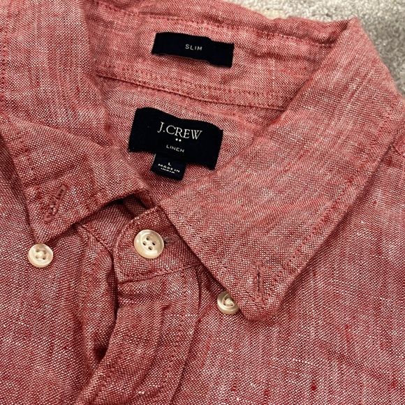 J Crew Shirt Men’s Large Red 100% Linen Slim Fit Long Sleeve Designer - Picture 9 of 11